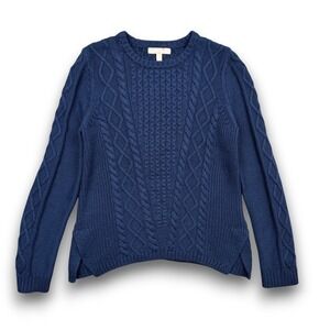 Banana Republic Sweater Womens L Blue Fisherman Cable Knit Merino Wool Blend